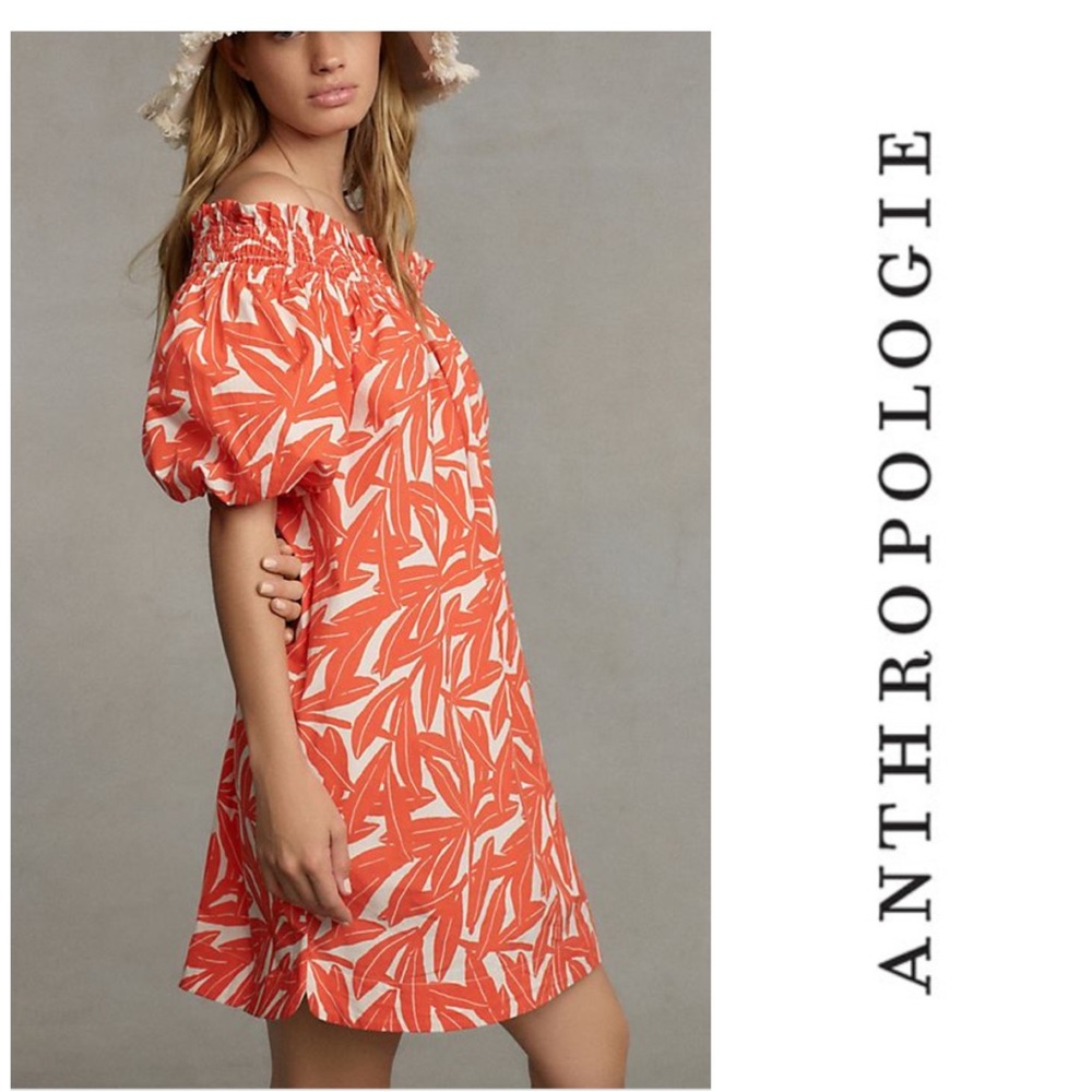 Anthropologie Whit Two Banana Leaf Off The Shoulder Dress EUC